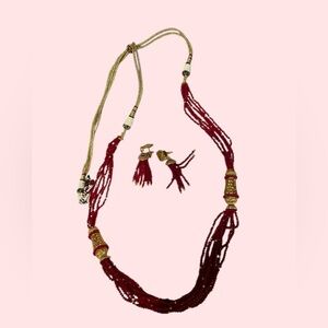 Authentic Indian Red and Gold Necklace Set